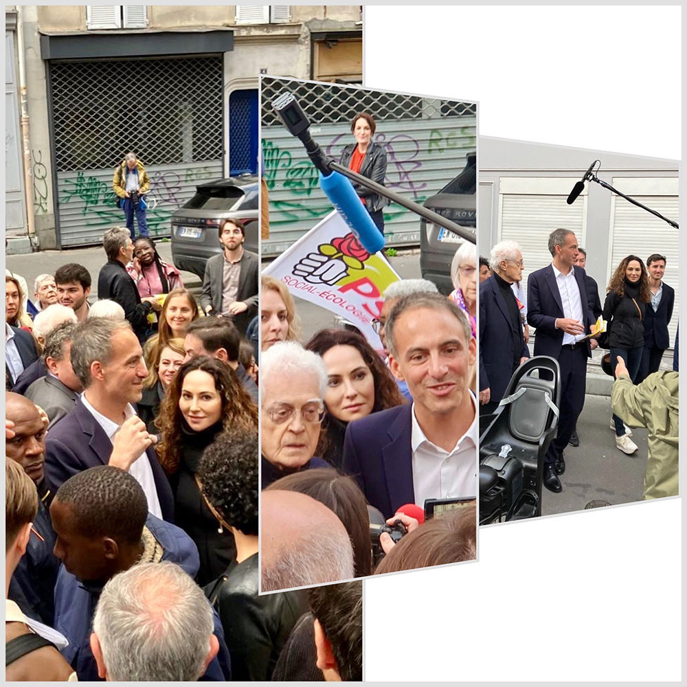 Tractage avec Lionel Jospin et Raphaël Glucksmannl à Paris 03